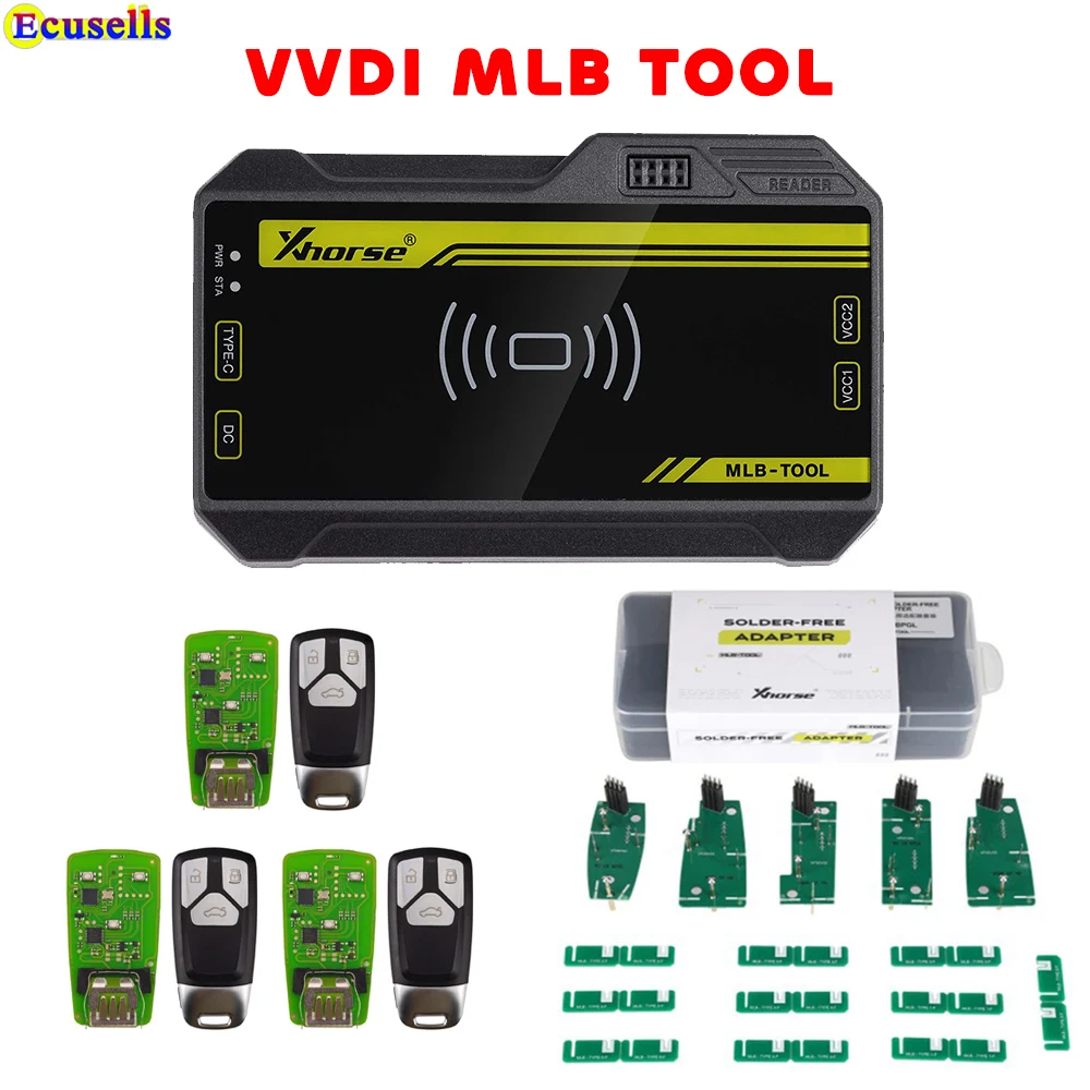 Xhorse VVDI MLB TOOL Programador de llave XDMLB0GL Adaptador sin soldadura XDMLBPGL Kit y 3 uds XSMA41EN Audi Style MLB Llave de 3 botones
