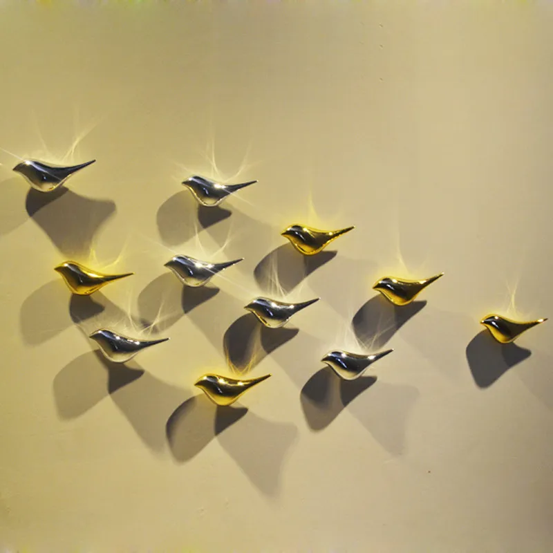 Luxury Gold Silver Flying Birds Wall Stickers Modern ABS Plastic Electroplated Wall Decor for Living Room Bedroom Size 10-15.5cm