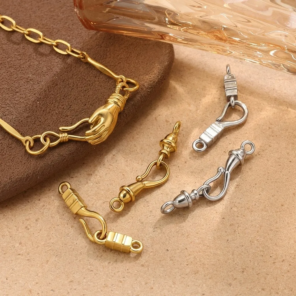 2 Stück/Set Edelstahl-Verschlusshaken-Verbinder für DIY handgemachte Armbänder, Halsketten, Schmuckherstellung, Zubehör, Bastelbedarf – Detail 4