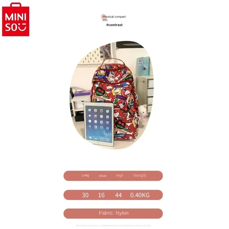 MINISO, новинка 2024, вместительный нейлоновый рюкзак Hello Kitty высокого качества, Студенческая сумка для хранения с мультяшным принтом