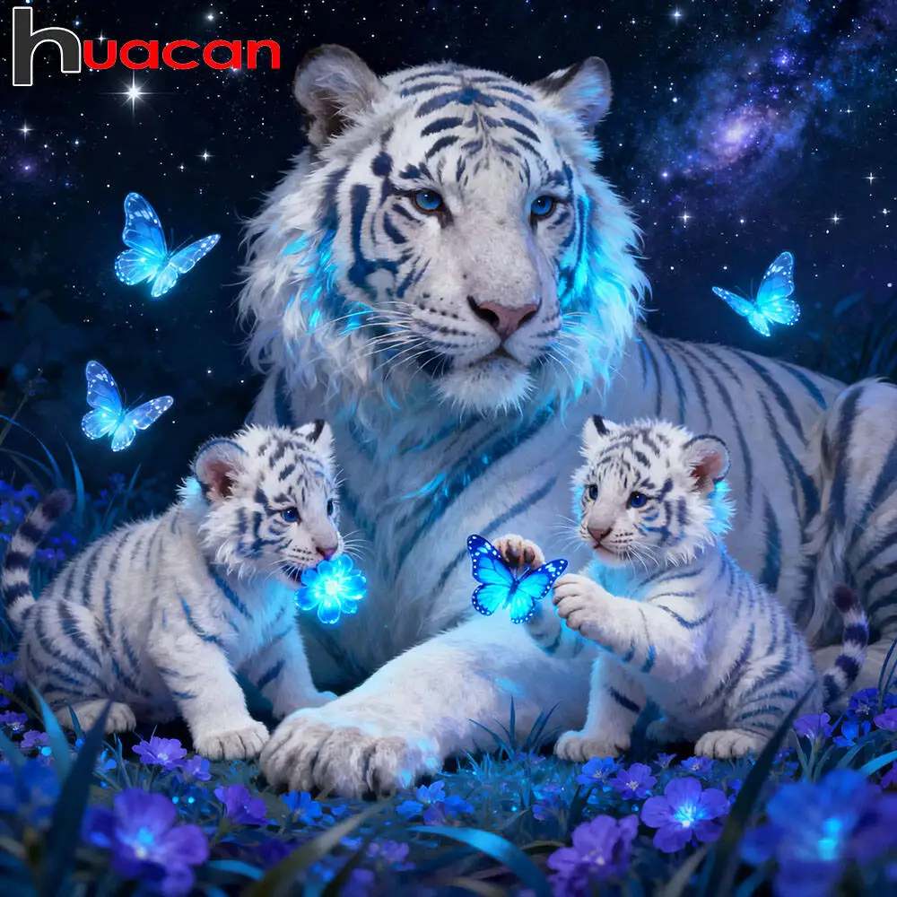 Huacan 5D Tiger Diamond Painting Butterfly Animal Diamond Mosaic Complete Kit Rhinestone Pictures