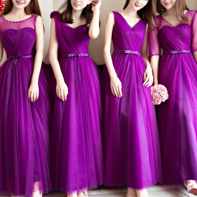 Simples roxo vestidos de dama de honra princesa até o chão renda até voltar tule vestido de festa de casamento pode feito sob encomenda cor e tamanho