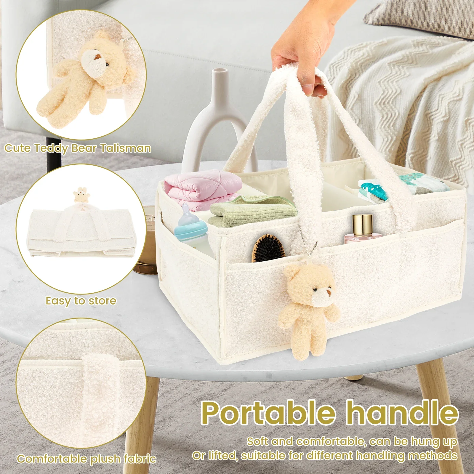 Diaper Bag for Baby Plush Diaper Organizer with Bear Portable Diaper Caddy Organizer with Removable Dividers for Baby Care - view 5
