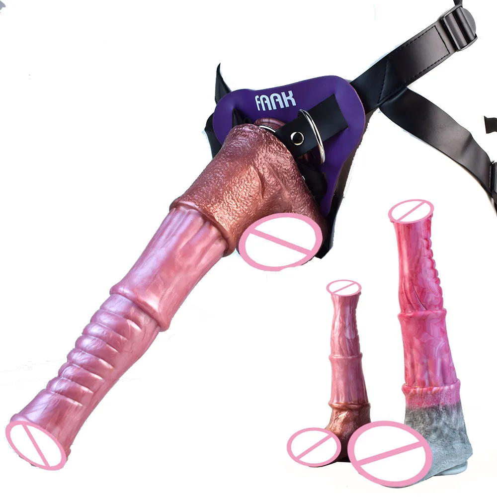 FAAK Strapon Long Horse Dildo Size M L With Sucker Fantasy Silicone Sex Toy For Women Men Large  Harness Anal Plug Color Mixed