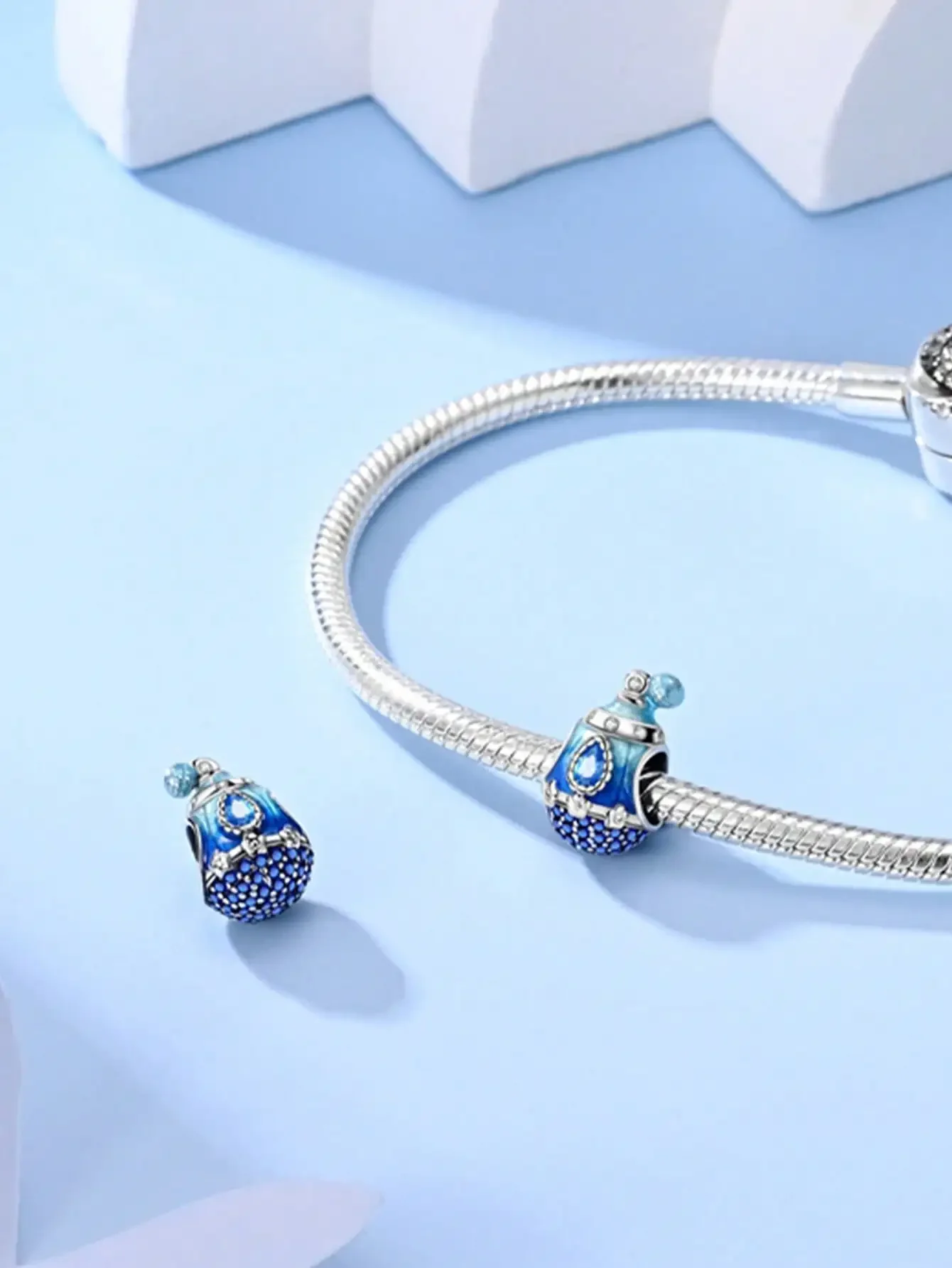 핫세일 참 비즈 925 스털링 실버 블루 오션 핏 뱅글 팔찌 목걸이 DIY 쥬얼리