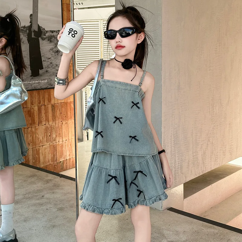 

Girls Clothes Suits Children 2024 New Spring and Summer Fashion Top and Trousers Simple Casual Two-piece Set Jeans Clothes