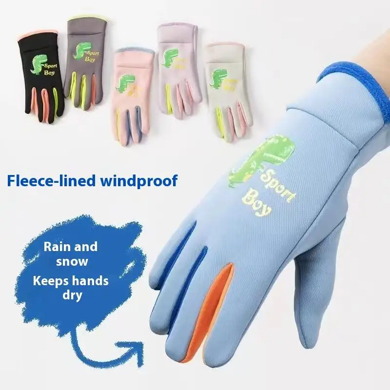Guanti caldi per bambini Autunno Inverno Cartoon Dinosaur Ragazzi Ragazze Guanti idrorepellenti antivento da ciclismo all'aperto