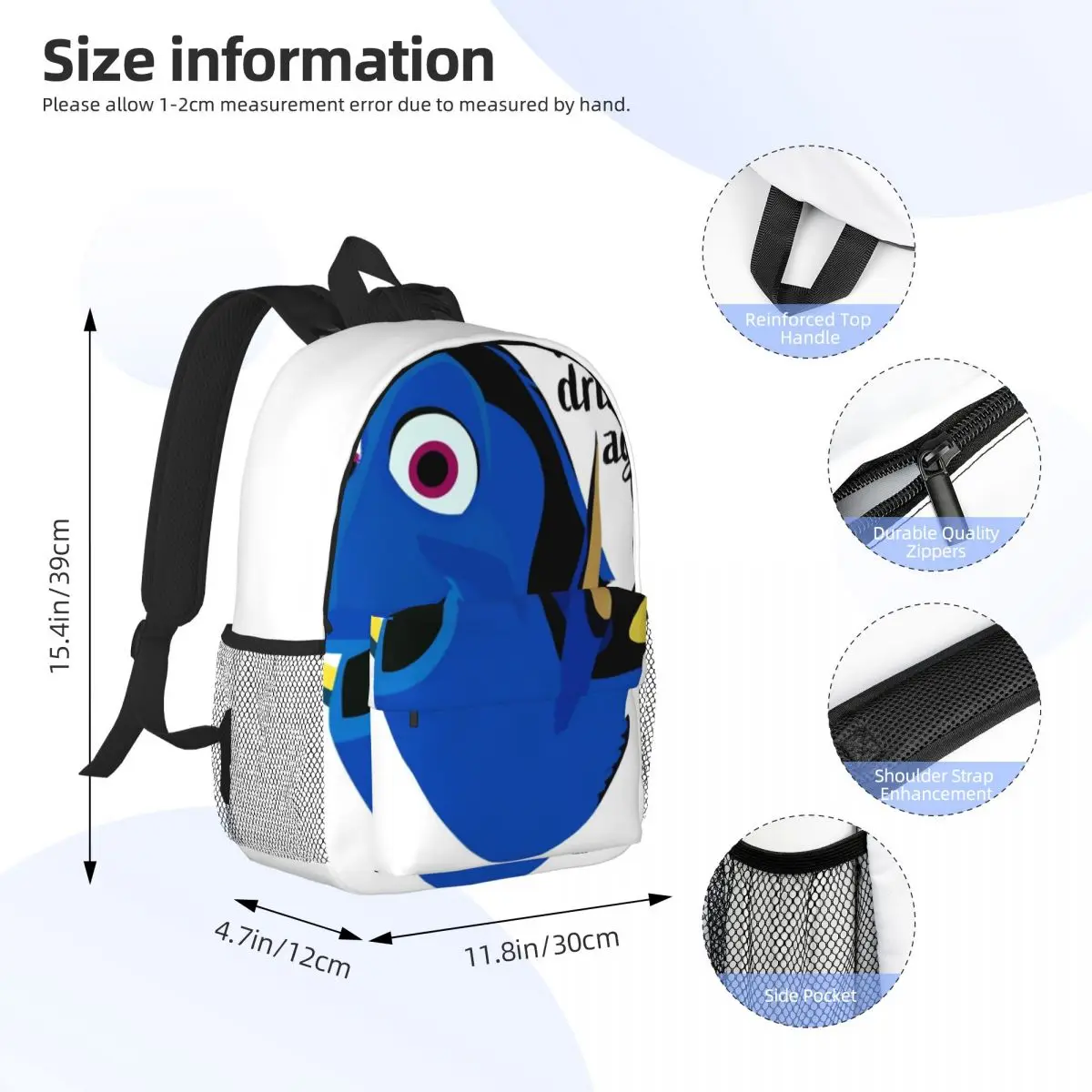 Mochila escolar casual leve impressa para escola, exterior, compras, escritório de 15 polegadas