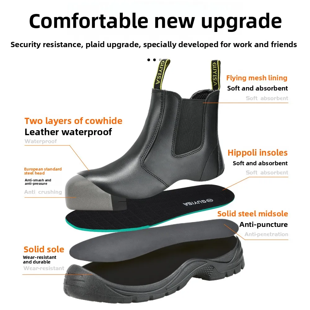 Anti-static Work Shoes Anti-crush  Anti-puncture Steel Toe Shoes Men's Women's High-top Cowhide Safety Protection Chelsea Boots