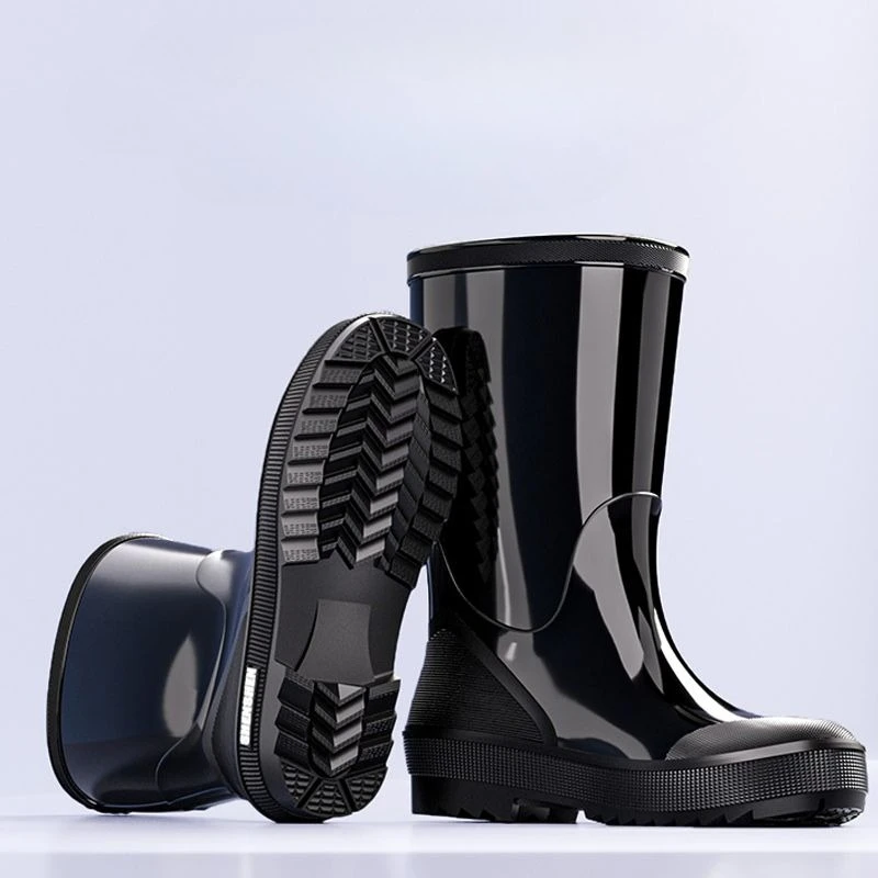 

Полувысокие фермерские простые мужские туфли, черные качественные пластиковые резиновые сапоги на низком каблуке, новые водонепроницаемые непромокаемые сапоги из ПВХ без шнуровки для мужчин
