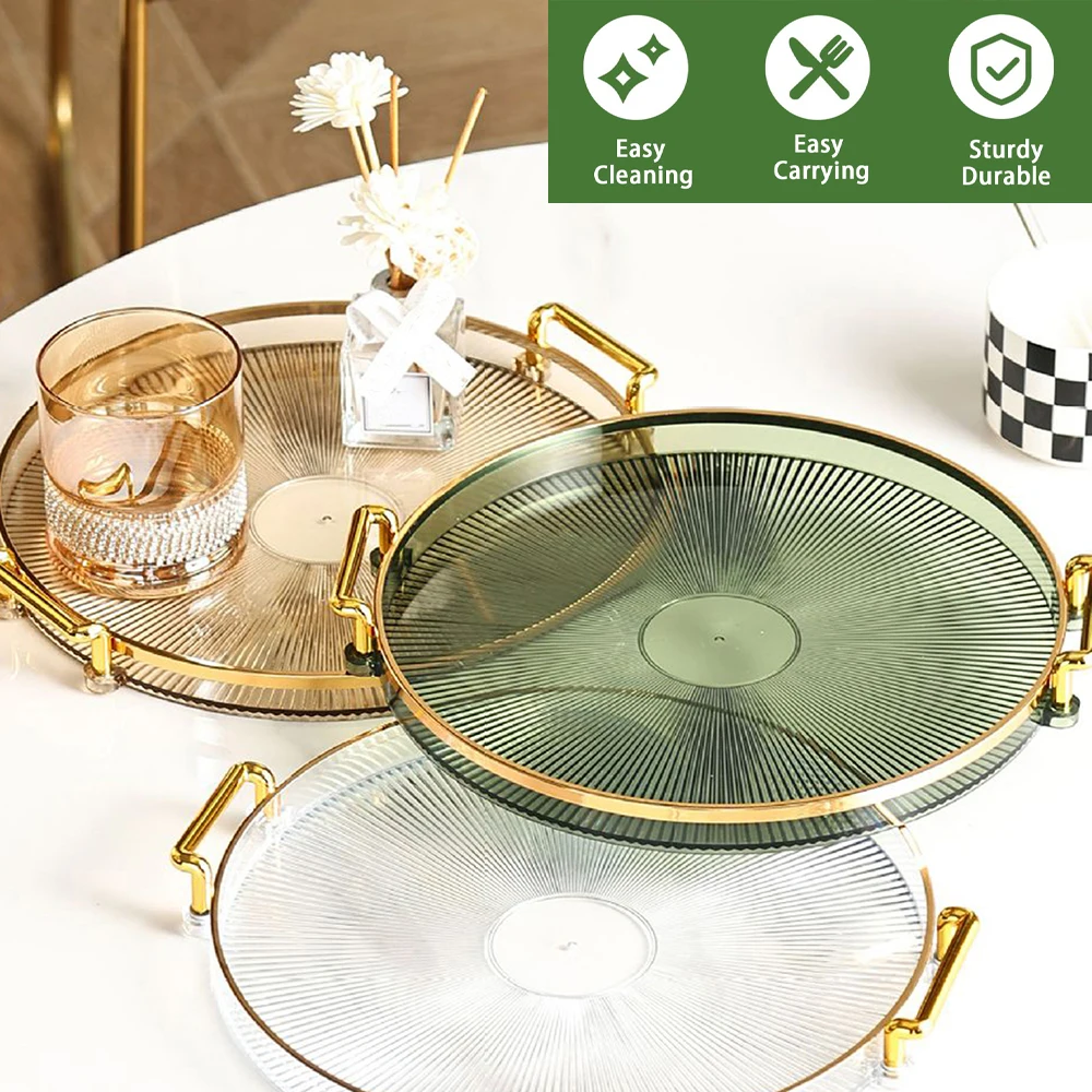 Round Serving Decorative Tray Plastic Serving Tray Kitchen Storages Decor for Party Coffee Table for Living Room Bathroom