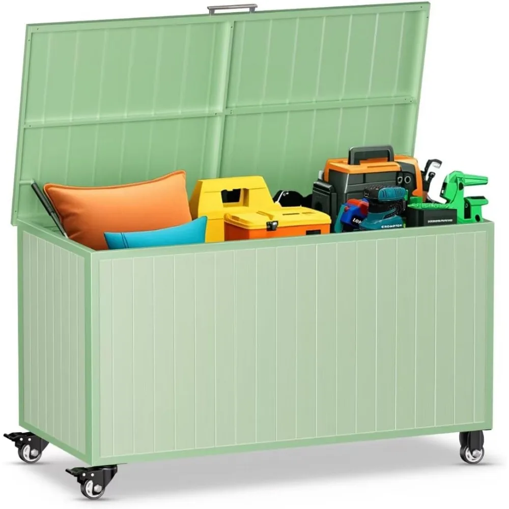 

135 Gallon Outdoor Storage Box with Swivel Wheels, Waterproof Aluminum & Polylumber Deck Box, Patio Storage Box with Lid