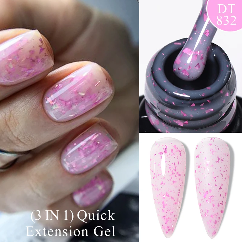 MEET ACROSS 7ML Goud Foils Glitter Quick Extension Gel Nagellak Roze Goud Vlokken Effect Finger Prolong Nail Art Builder Gel