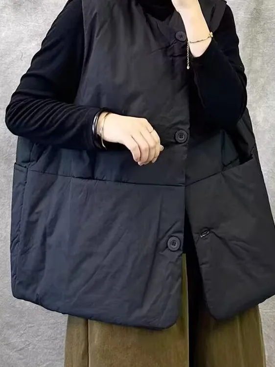 Authentic Retro Short Sleeveless Vest Cotton Jacket Women's New Style Autumn Winter Casual Warmth Polyester Blend Outerwear