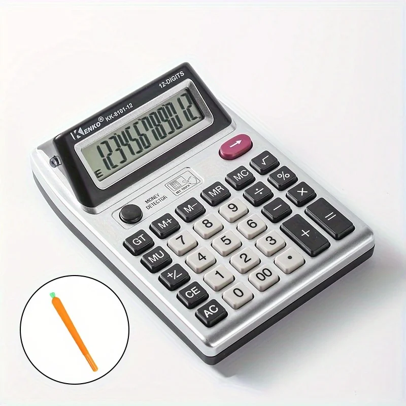 

12 digit dual screen desktop calculator and pen set (2-piece set), specifically designed for use in financial accounting offices