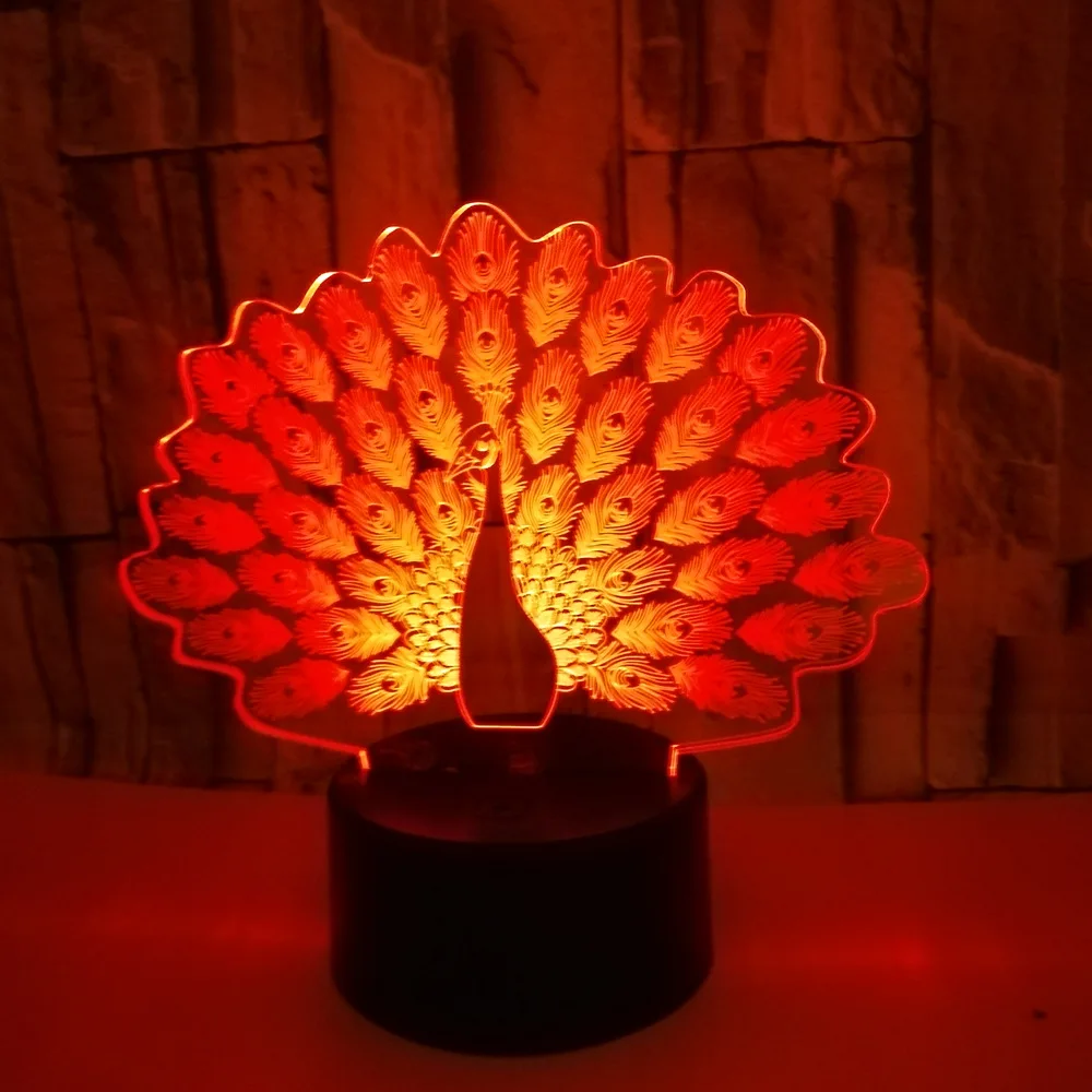 Peacock 3d Lamp Seven  Color Change 3d Lamp Led Visualgift 3d Small  Night Light Novelty Luminaria De Mesa Kids Lamp