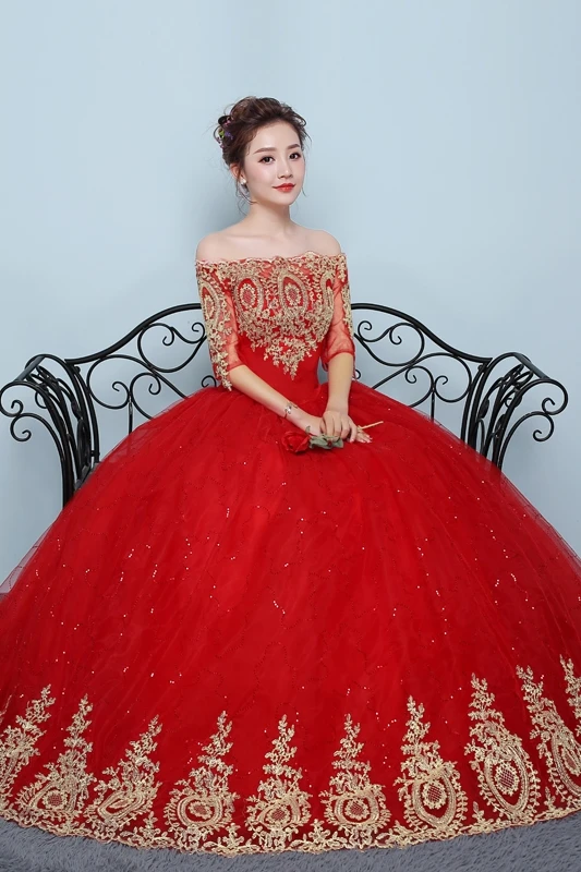 Gaun Pengantin Merah Gaun Pernikahan Pengantin Baru Ukuran Plus Gaun Pesta Berenda Gaun Retro Vestidos De Novia