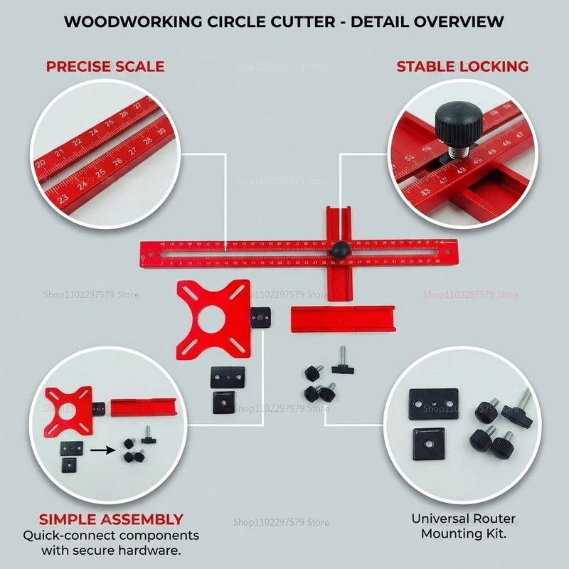 3 in 1 Router Milling Groove Bracket for Woodworking Circular Cutting Jig Aluminum Router Circle Cutting Tool for Wood Crafts - view 3