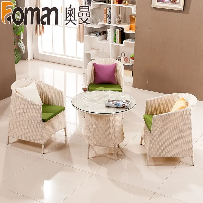 for Outdoor Rattan Table and Chair Set 5 Piece Garden Balcony Western Restaurant Cafe Furniture Leisure Wicker Chairs
