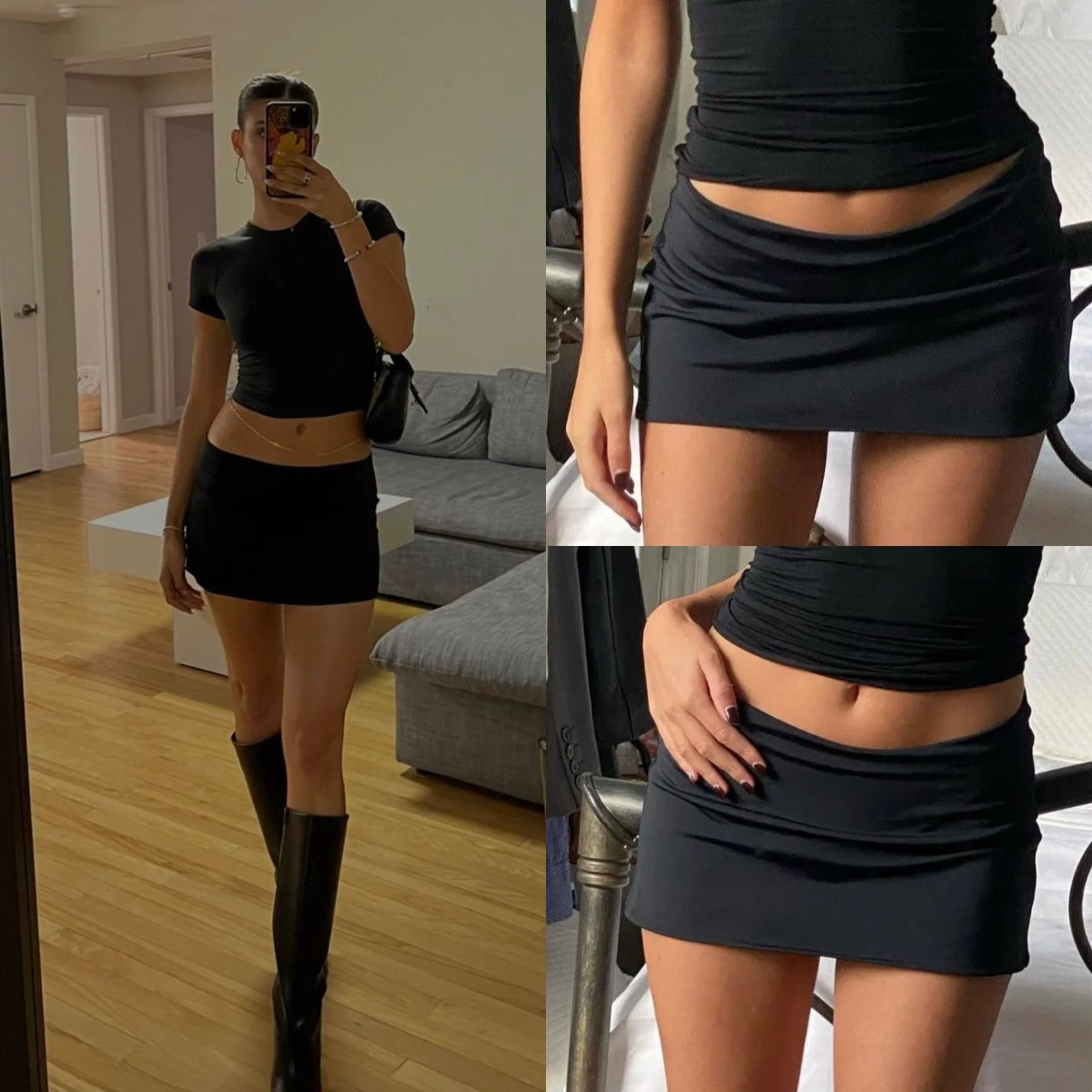 

Guiz Hip-Hugging Skirt Black Skirt Mini Sexy Women's Short Skirt Low-Waist Sexy Skirt Pants with Safety Shorts Inside