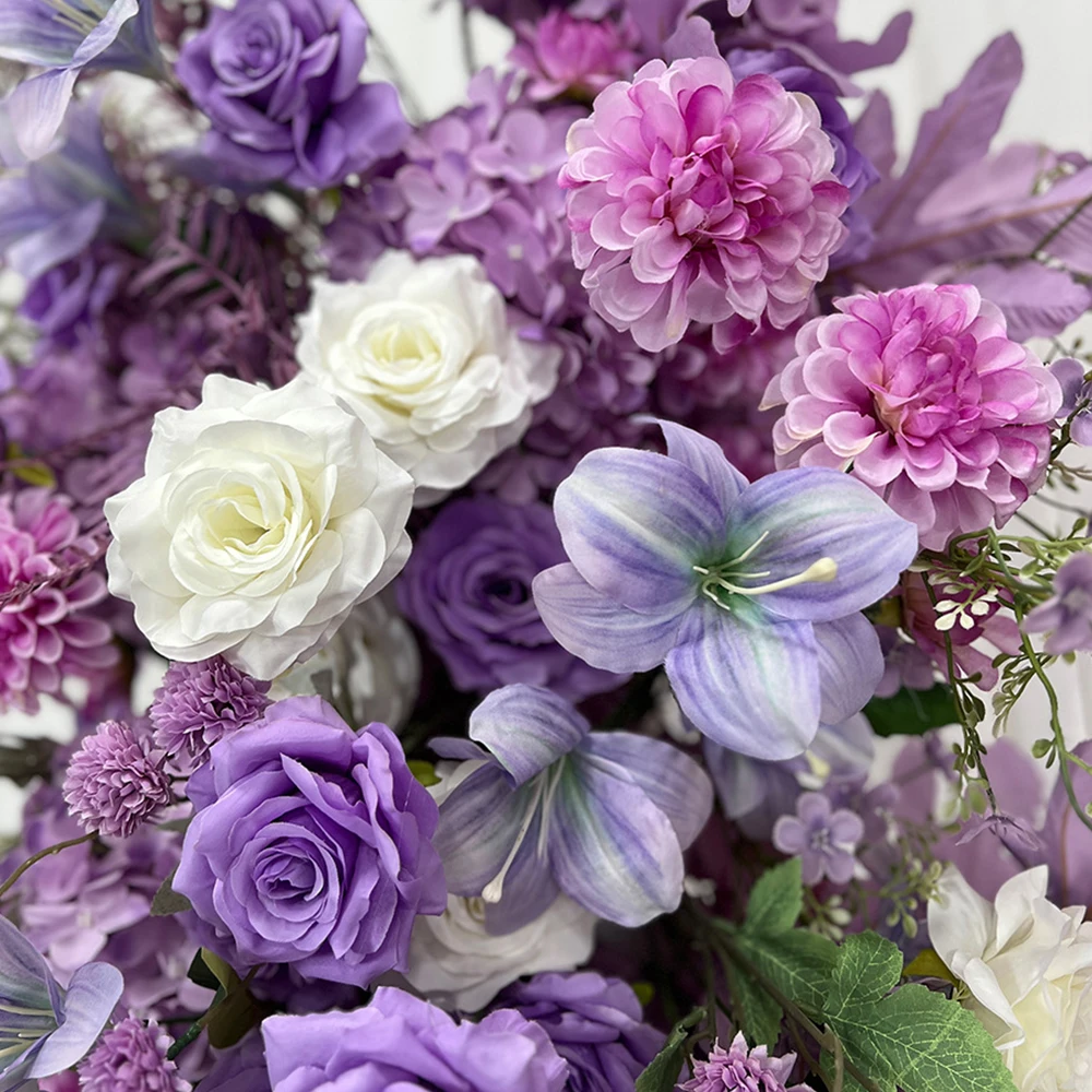 

Purple Peony Rose Hyacinth Artificial Flower Row Hanging Flower Wedding Arch Background Road Lead Floral Party Decoration Props
