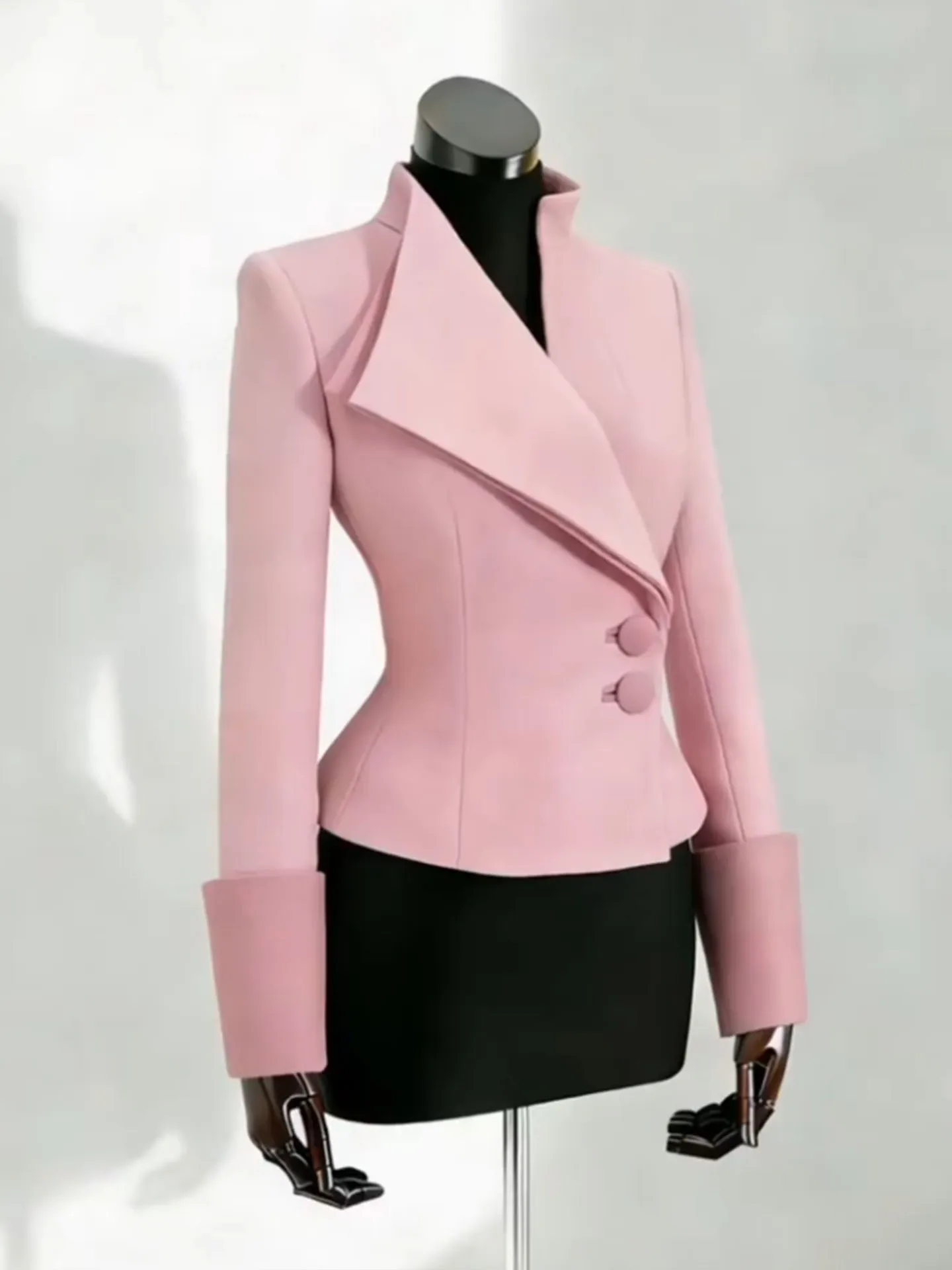 

Spring 2026 Advanced Pink Suit Jaet Women Commute Ele Collar irt Sle ort Outerwear Stand Fit Long Sve