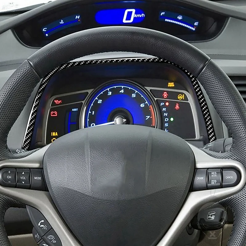 Carbon Fiber Dashboard Instrument Strip Trim Shift Knob Cover For Honda Civic 8Th Gen 2006-2011