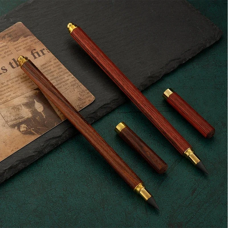 Retro Brass Wooden Eternal Pencil Set Unlimited HB Writing Replaceable Tip Students Drawing Art Sketch Pencil Kawaii Stationery