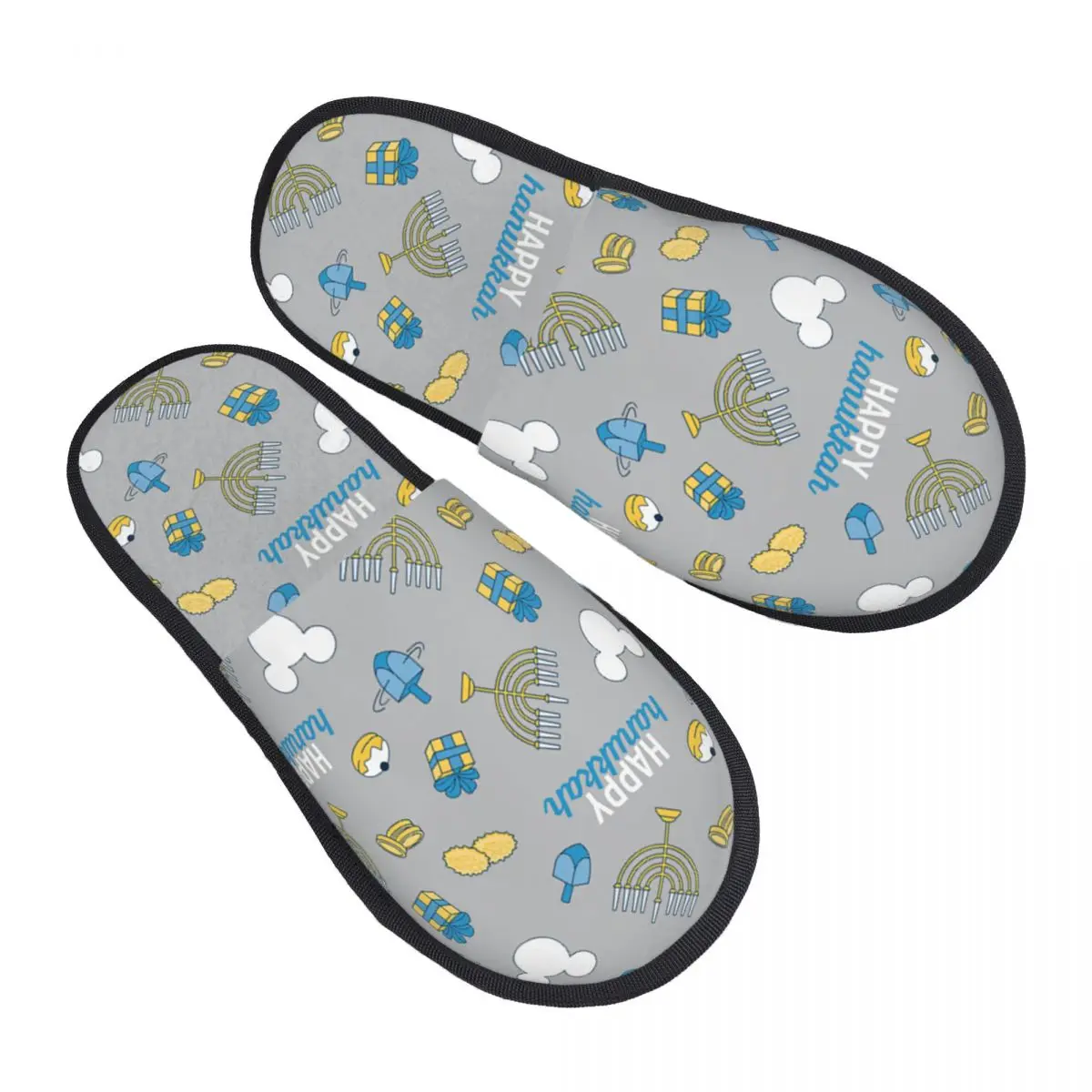 

Winter House Slippers Mickey Mouse Happy Hanukkah Accessories Household Fur Slides Slippers Living Room Cozy Non Slip Slides
