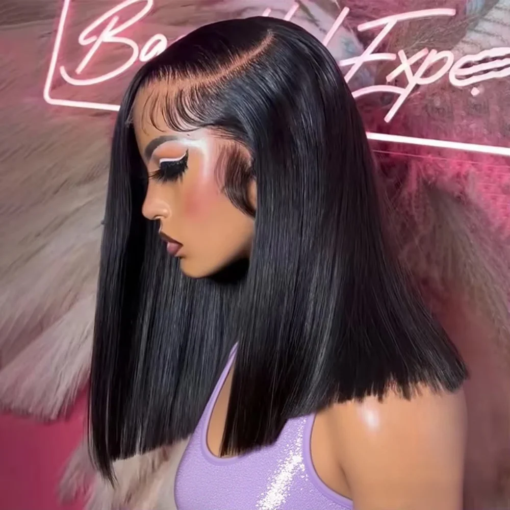 Parrucca frontale in pizzo 13x6 HD con caschetto corto, osso dritto, senza colla, pre-taglio, parrucca con chiusura 7x5, pronta da indossare, parrucca di capelli umani al 100% prepizzicata