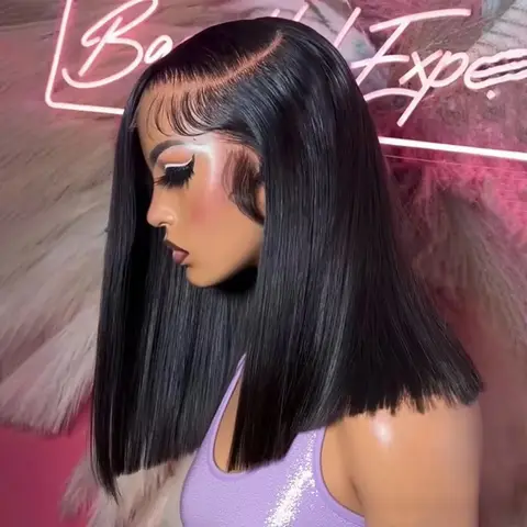 13x6 HD Lace Frontal Short Bob Wig Bone Straight Glueless Pre Cut 7x5 Closure Wig Ready to Wear 100% Human Hair Wig Preplucked