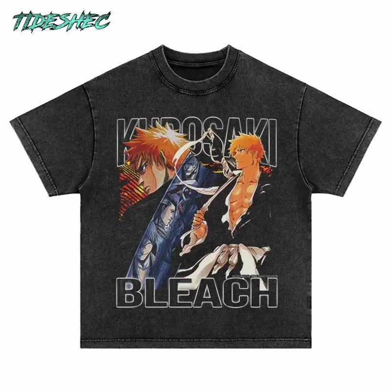 Vintage Black T-Shirt Streetwear Retro Letter Muscle Male Print Punk Gothic Washed Tshirt Hip Hop Harajuku Loose Tee Tops
