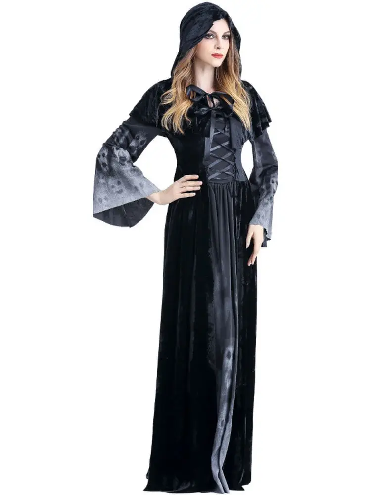 Gonna da strega gotica Sle loween Diavolo Mantello con cappuccio Abito magico Costume da donna Demone Giacca a vento Primavera Faion