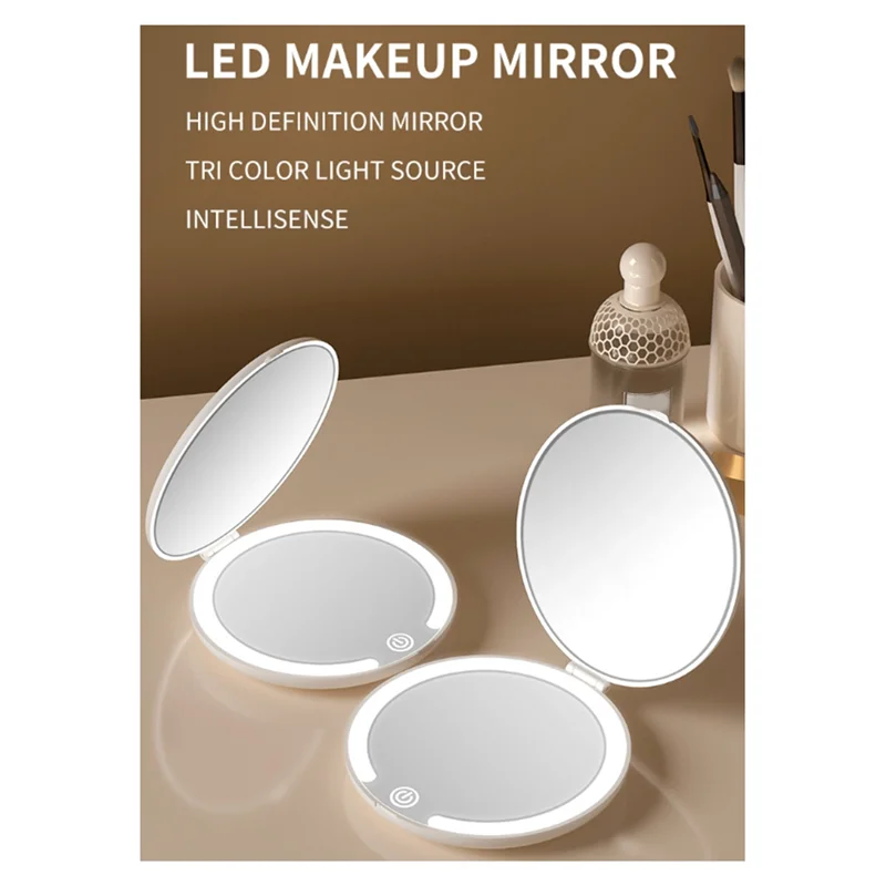 

AT19-перезаряжаемое компактное светодиодное зеркало для макияжа, маленькое складное дорожное 3-цветное освещение, встроенная батарея емкостью 600 мАч