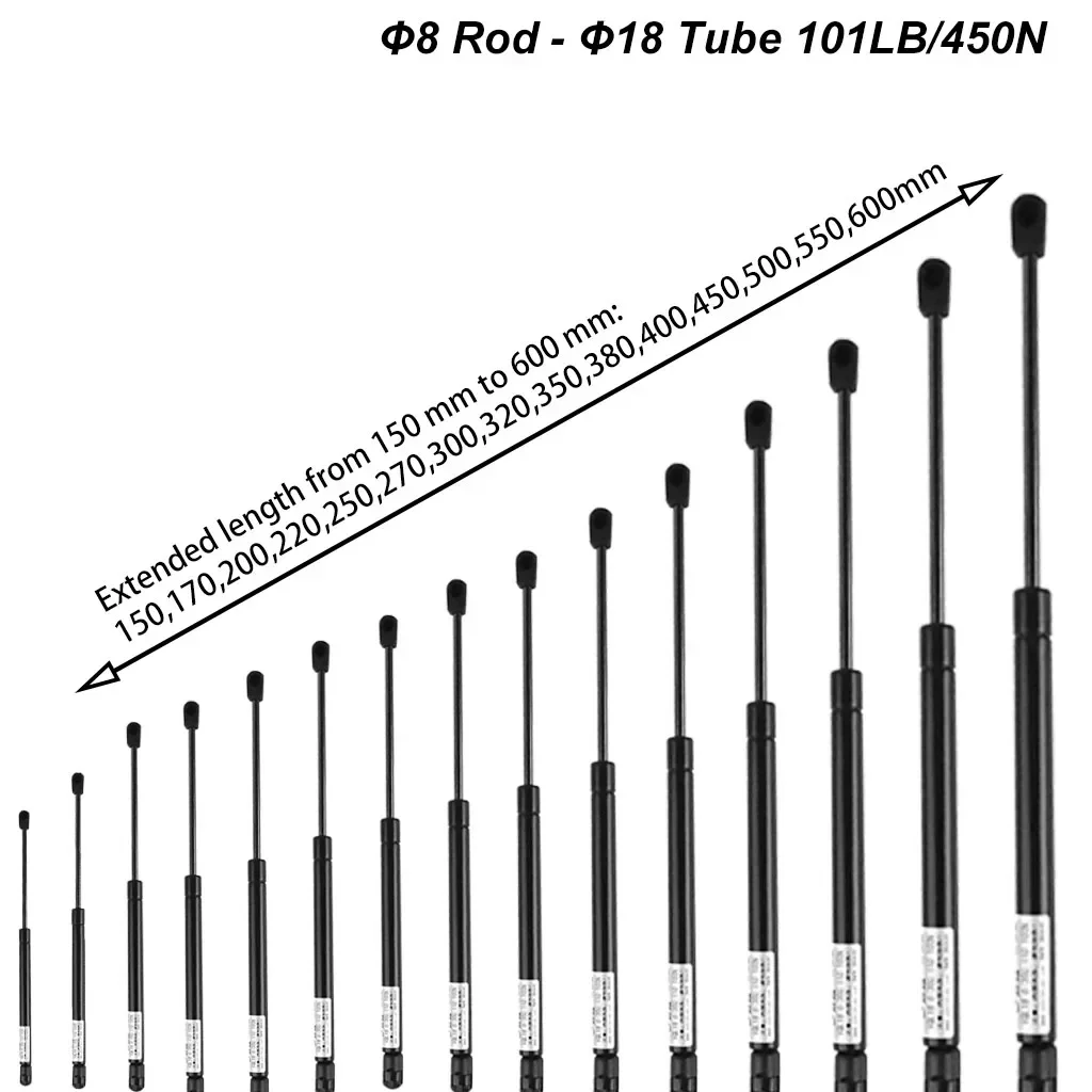 1PC 450N/101LB 150-600mm Universal Gas Strut Ball Socket Lift Support Car Hood and Hatch Lift Trunk Camper Shell DIY Tool Box