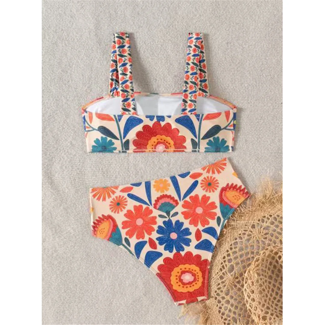 XS - XXL, Damen-Badeanzug mit Blumenmuster, hoch geschnittener Bikini, zweiteiliges Bikini-Set, Badebekleidung, Badeanzug, Modell V8350. – Detail 6