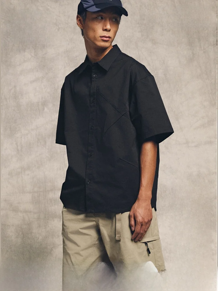 

H&M Men's Casual Fashionable Loose Fit Shirt Summer 2025 Short Sleeve Cotton Blend Elastic Fiber Home Party Daily Commute