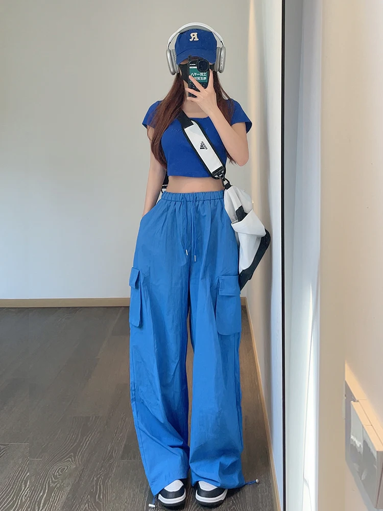 Sommer Frühling Tee Amerikanischen Sle Gerade Bein Lose Fit Dünne Retro Casual Hohe Taille Breite Bein Hosen für Frauen Trendy Streetwear