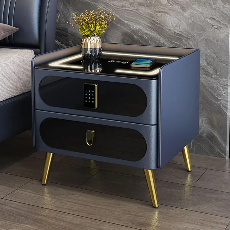 

Luxury Smart Nightstand Wireless Charging Italian Modern Bedside Table Solid Wood Frame Minimalist Storage Cabinet