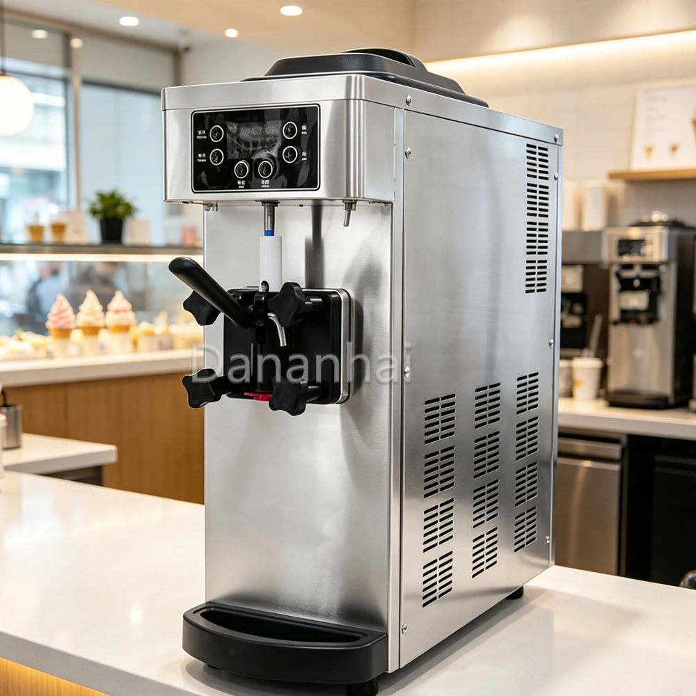 Frozen Yogurt Machine, Single Head Countertop Soft Serve Ice Cream Maker for Coffee Shop Summer Dessert