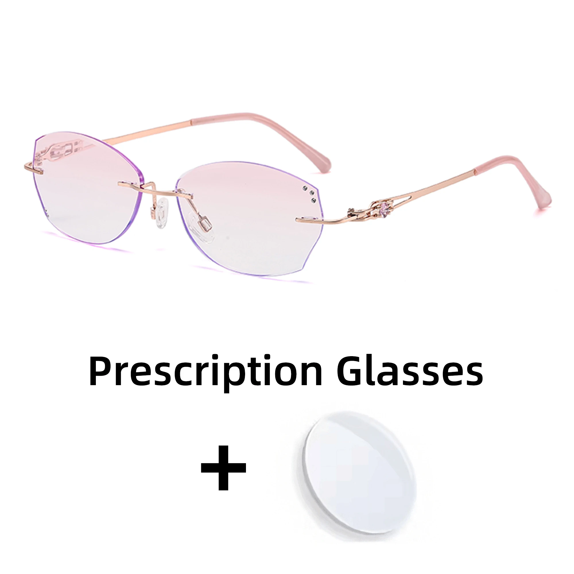 

New Unisex Frameless Progressive Multi-Focus Reading Glasses Pink Diamond Embedded Bifocal Reading Goggles