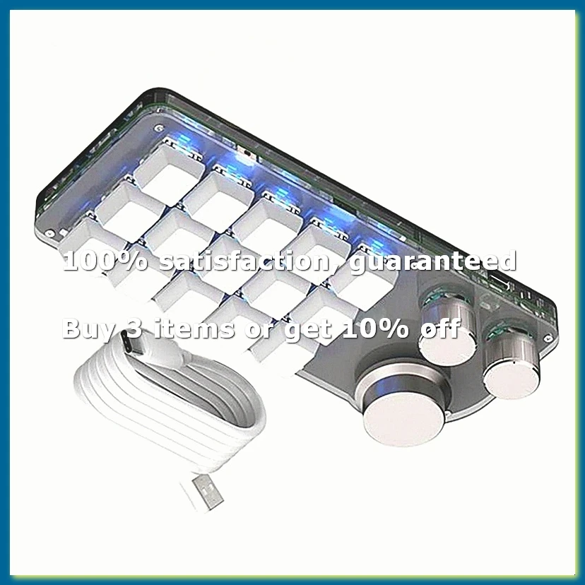 15 Keys 3 Knobs Programmable Keyboard,Blue Switch Hot Swappable Numpad, Gaming Keyboard with Memory Function White-WDL
