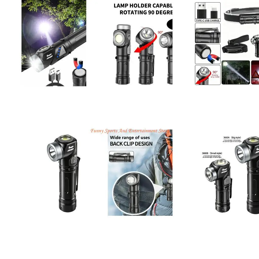 

C4DE Регулируемый головной магнитный рабочий фонарь с боковой лампой, 5-ступенчатый контроль яркости, водонепроницаемый, для