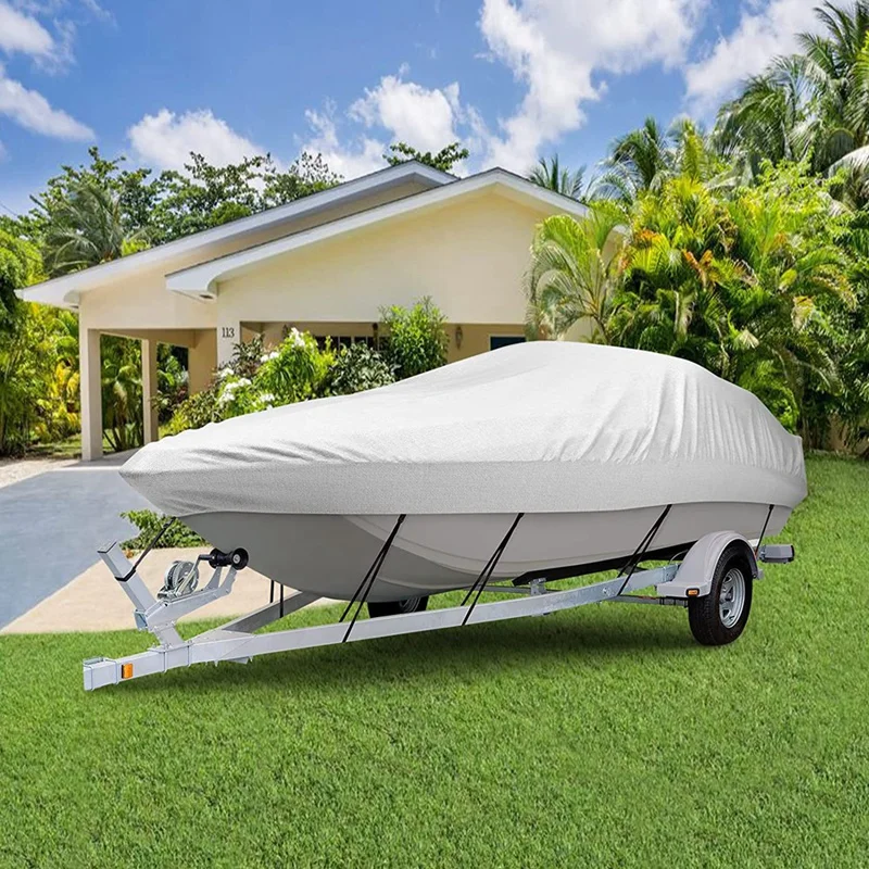 Boat Cover Outdoor Protection Waterproof Reflective Oxford Fabric 11-13Ft For V-HULL Runabouts And Boats