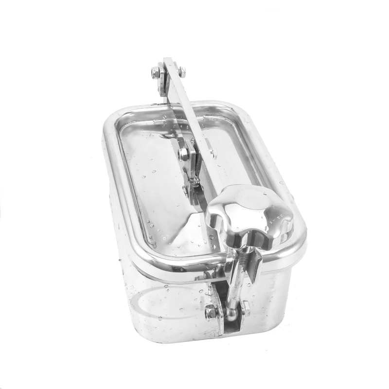 304 stainless steel square hand hole manhole food-grade rectangular quick-open mirror manhole cover side delivery port