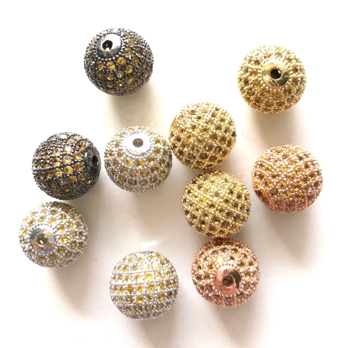 

10pcs 10mm 12mm Yellow Zirconia Disco Ball Loose Beads for Bracelet Making Micro Pave Spacers Necklaces Waist Jewelry Finding