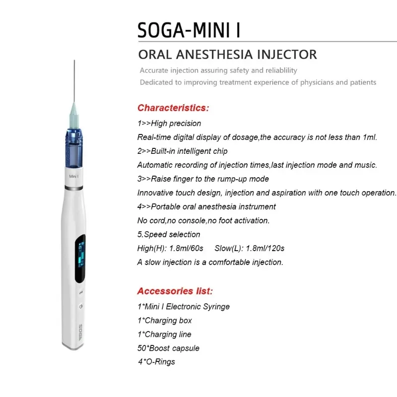 SOGA Mini I Smart 1 2 Dental Anesthesia Syringe Oral Local Anesthesia Painless Pen Drug Booster Suction Syringe Device