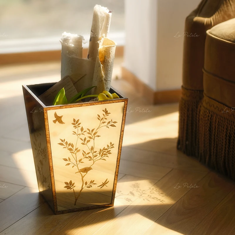 

Retro mirror plant flower bird paper basket medieval painting and calligraphy storage bucket household flower utensils trash can