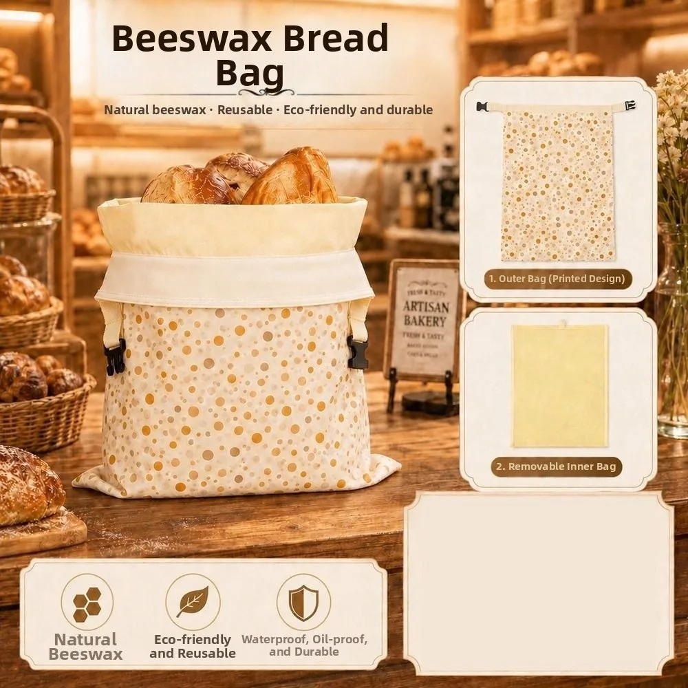 Reusable Beeswax Bread Bags Beeswax Coated Lock Closure Sourdough Bread Bags Freshness Preservation Large Capacity