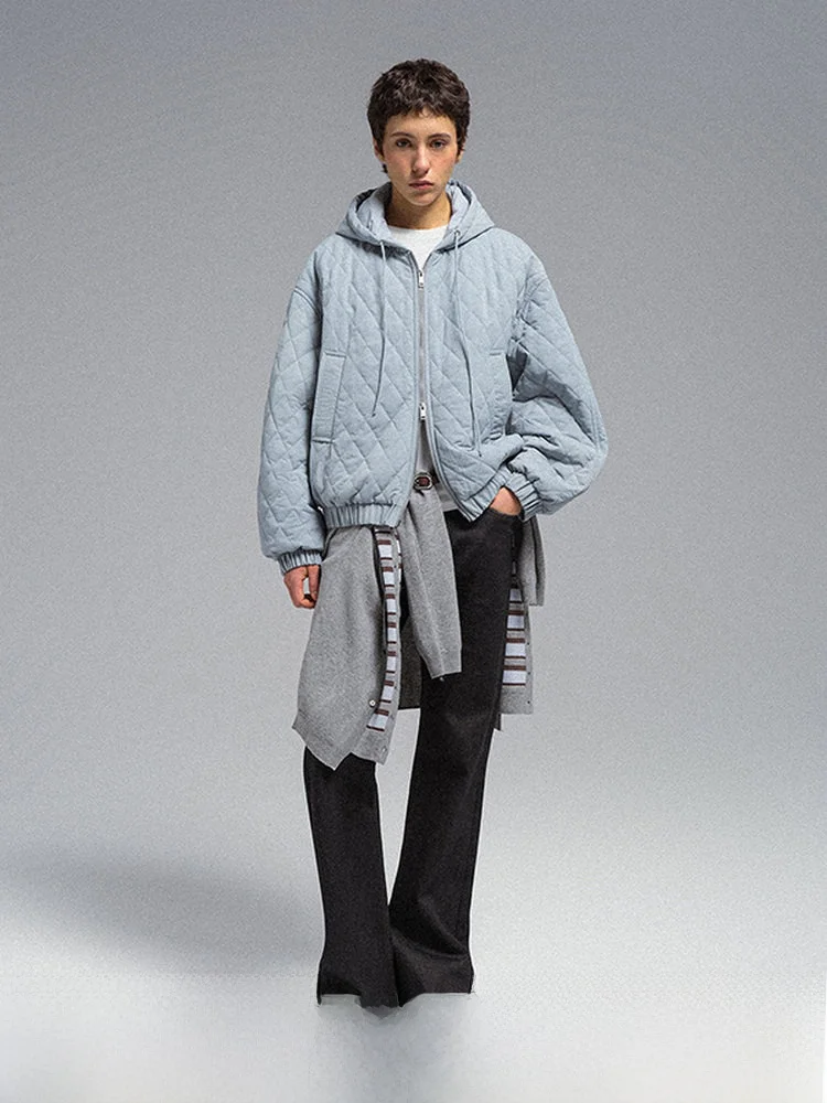 

Double Zipper oulder Drop Jaet Cotton Linen Flower Pattern Innocent Diamond Stitch Hooded Commute Sle Long Sve Coat